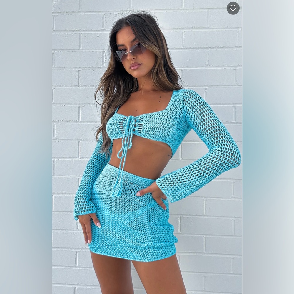 NWOT Blue Crochet Two-Piece Skirt Set (White Fox Boutique)